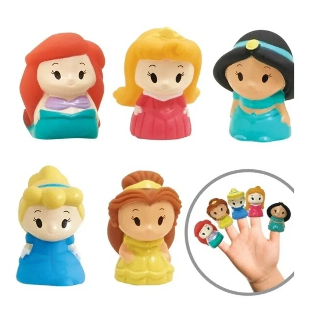 Disney Princess Vinyl Finger Bath Puppets Ariel Belle Jasmine Cinderella Aurora‎